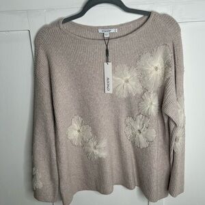 Chico's Women's Beige Sweater with Floral Accents brand new size medium